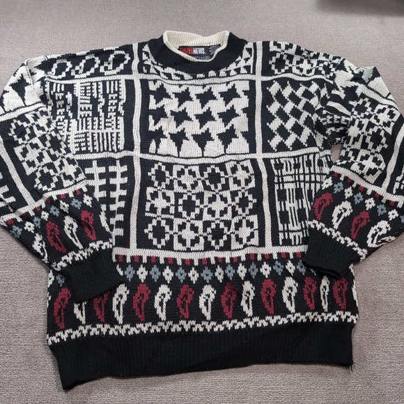 Vintage Todays News Knit‎ Sweater Men's Size L Long Sleeve Pullover Abstract 90s - Picture 1 of 8